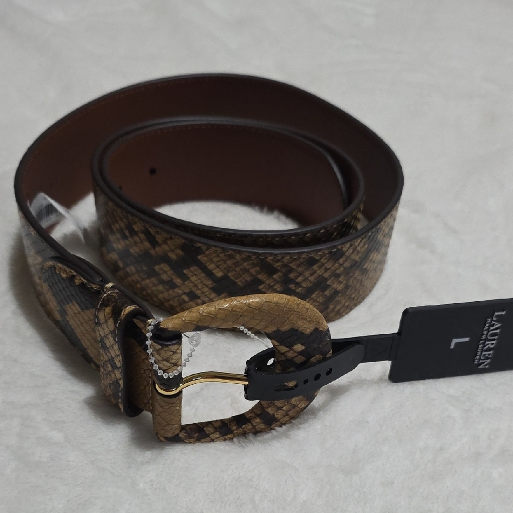 Lauren Ralph Lauren Tan and Black Faux Snakeskin‎ Patterned Belt. L.